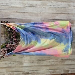 Neon tie dye strapless bodycon dress